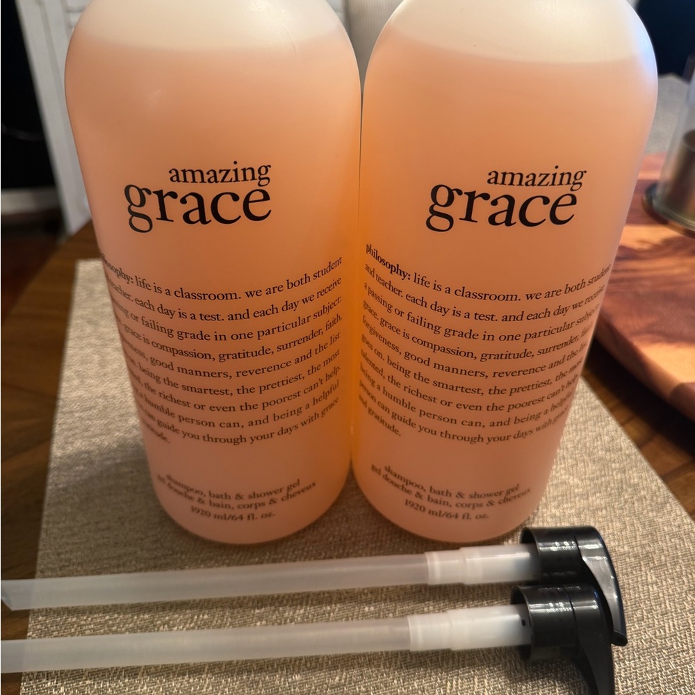 Two 64 oz HUGE Philosophy Amazing Grace Shampoo, Bath & Shower Gel